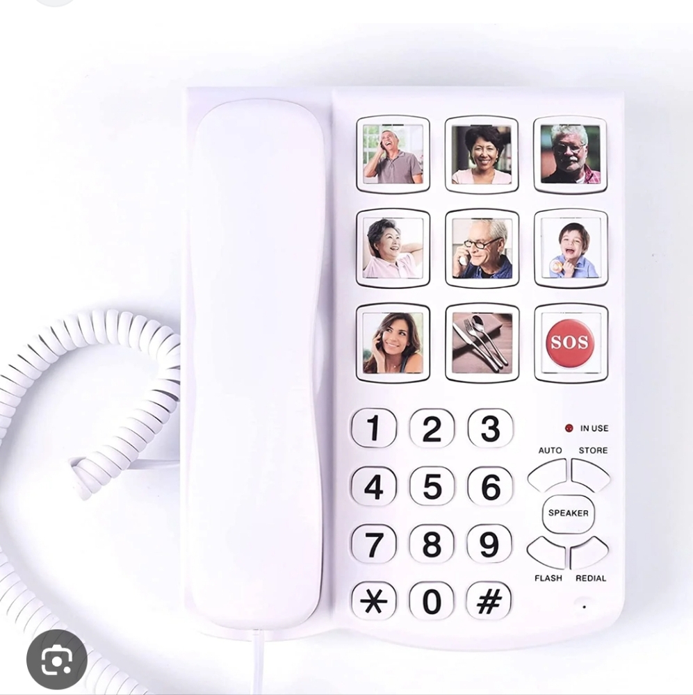 White Corded Phone with Photo Buttons